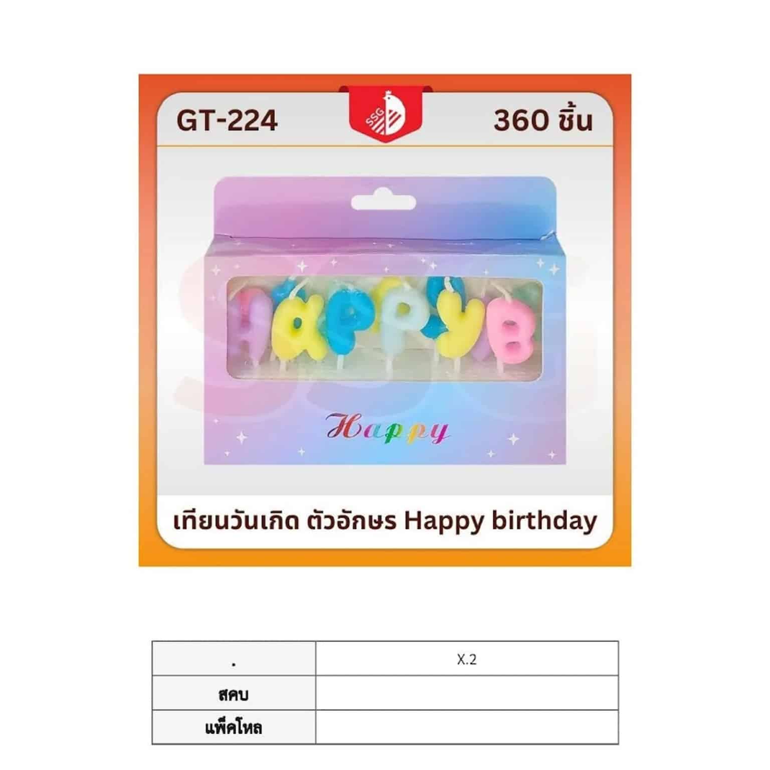 เทียนวันเกิดตัวอักษร (happy birthday)