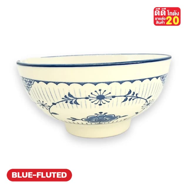 ลายครามเส้นระบาย ช่อดอกห้อย (กลางขาว) รหัสลาย BLUE-FLUTED