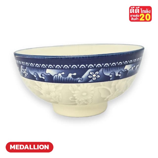 ลายคราม วงกลางลายดอก ขอบน้ำเงินเข้ม รหัสลาย MEDALLION