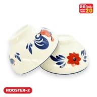 ตราไก่หางคราม + ดอกแดงใหญ่ (ขอบคราม) รหัสลาย ROOSTER-2