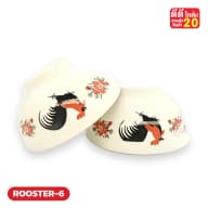 ตราไก่ดำ + ช่อดอกแดงเล็ก (ขอบแดง) รหัสลาย ROOSTER-6