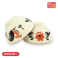 ตราไก่ดำ + ดอกแดงใหญ่ ใบดำ (แบบชามตราไก่คลาสสิก) รหัสลาย ROOSTER-7