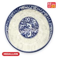 ลายคราม วงกลางลายดอก ขอบน้ำเงินเข้ม รหัสลาย MEDALLION