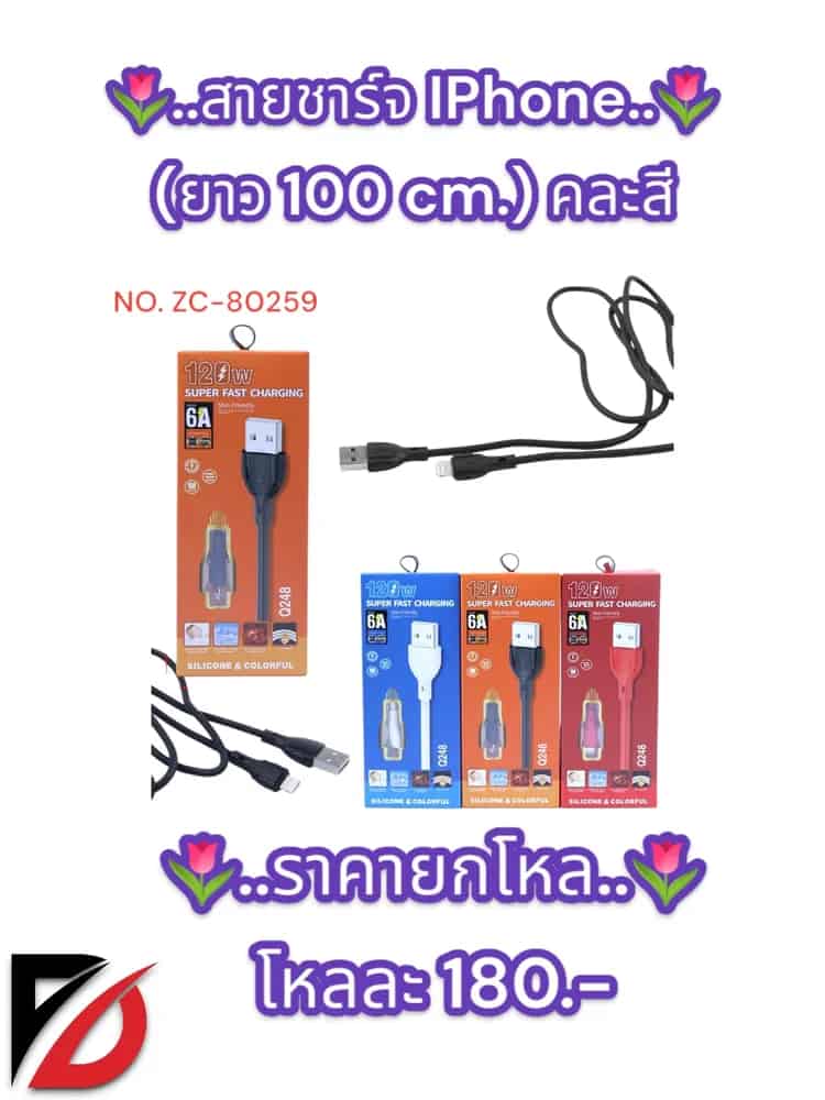 สายชาร์จ IPhone (ยาว 100 cm.) คละสี ZC